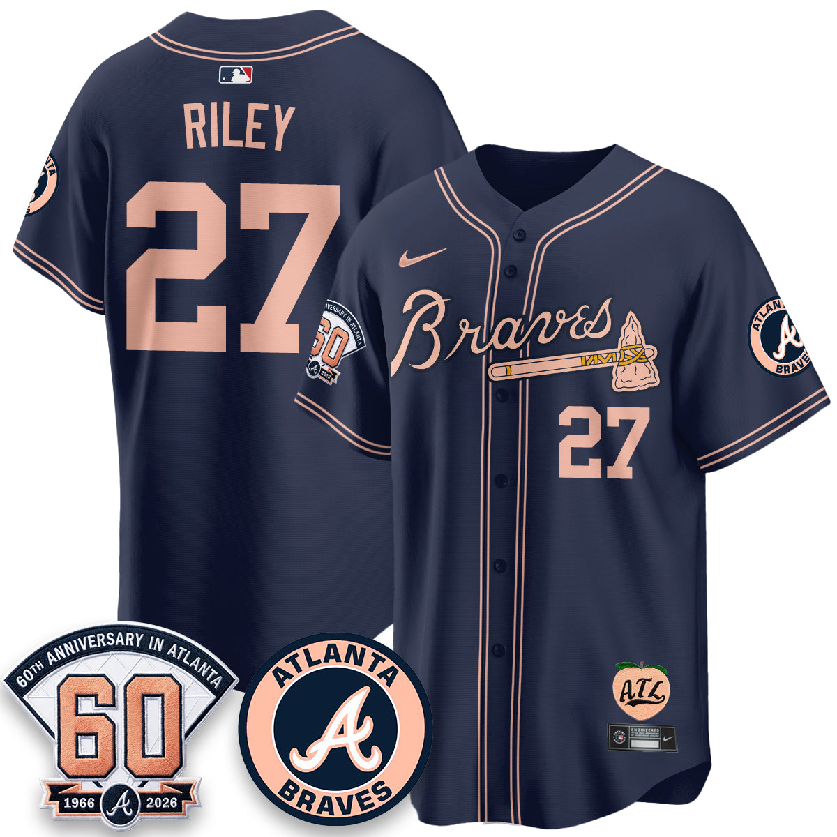 ATL 60th Anniversary Peach Edition Vapor Premier Limited Jersey - Stitched (28)