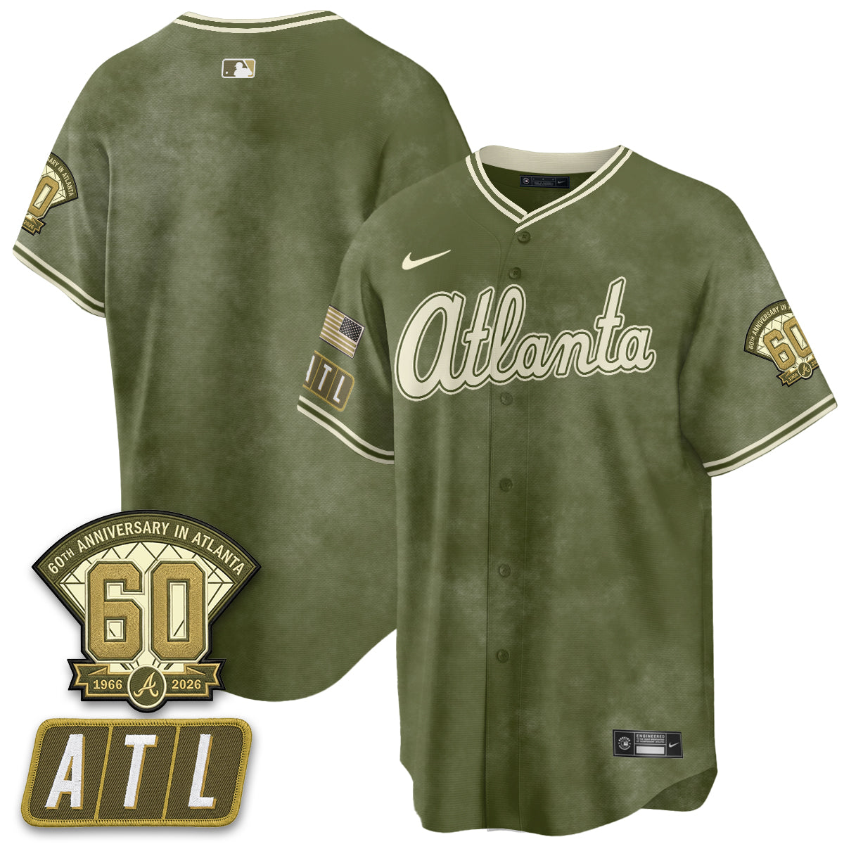 ATL New Era Olive 2026 Armed Forces Day Vapor Limited Jersey - Stitched