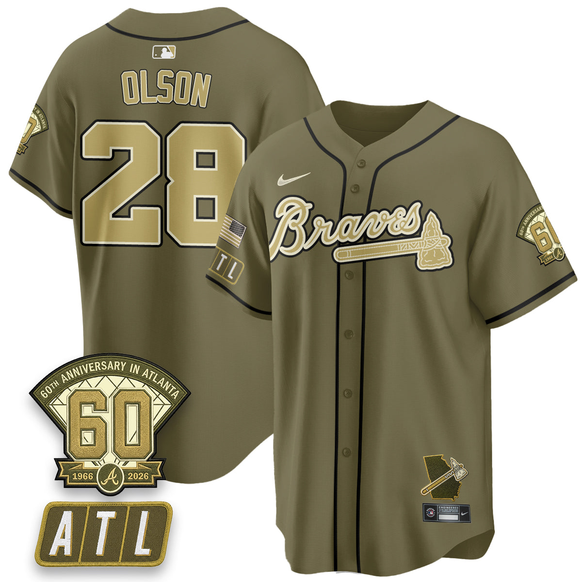 ATL New Era Olive 2026 Armed Forces Day Vapor Limited Jersey - Stitched