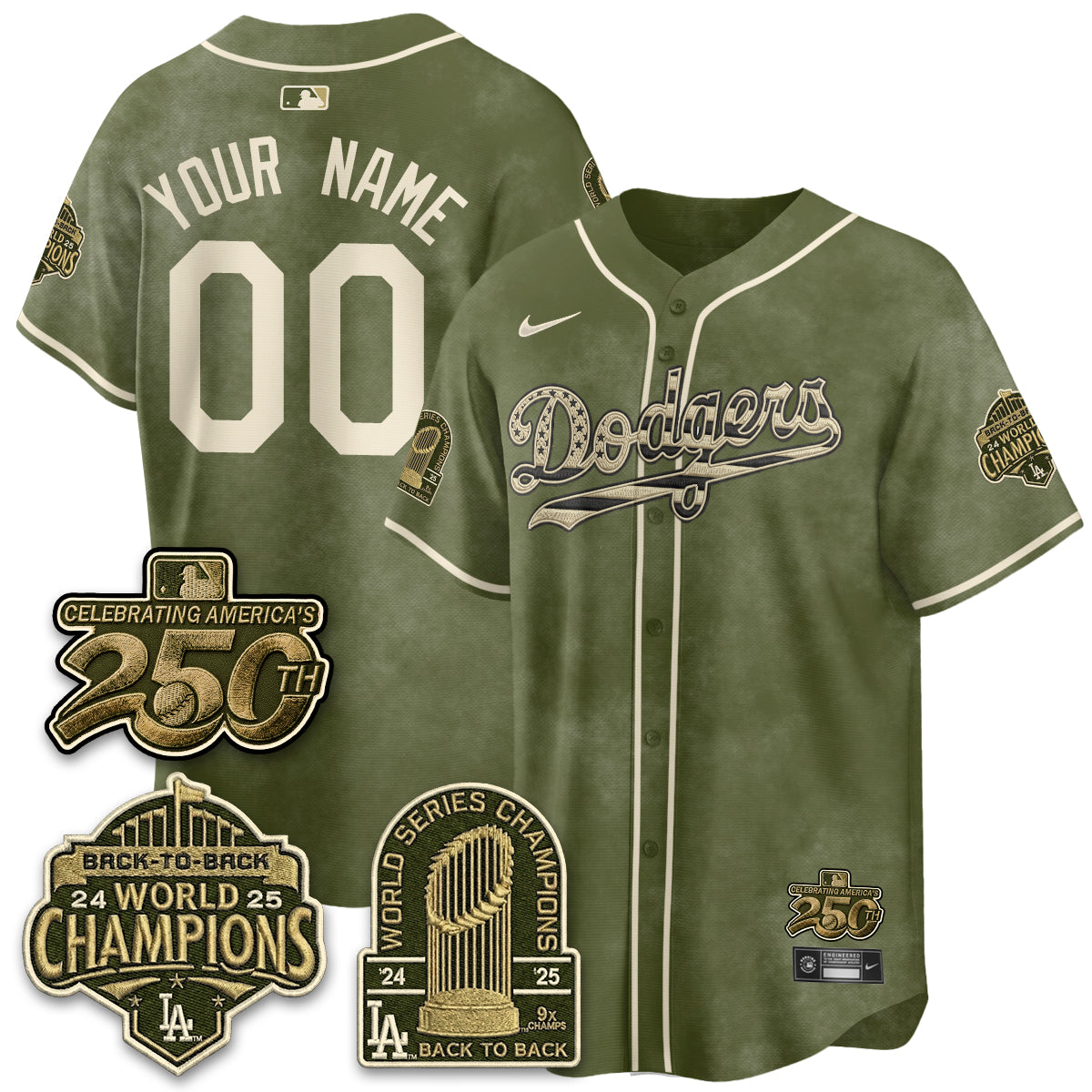 LAD New Era Olive 2026 Armed Forces Day Custom Jersey -All Stitched V2