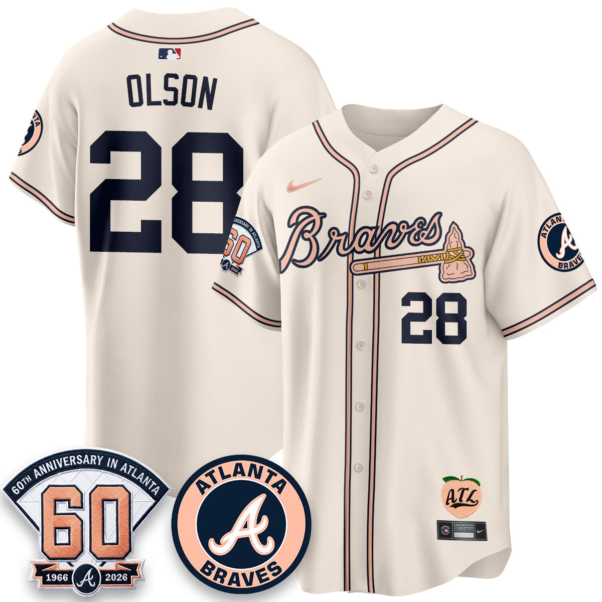 ATL 60th Anniversary Peach Edition Vapor Premier Limited Jersey - Stitched