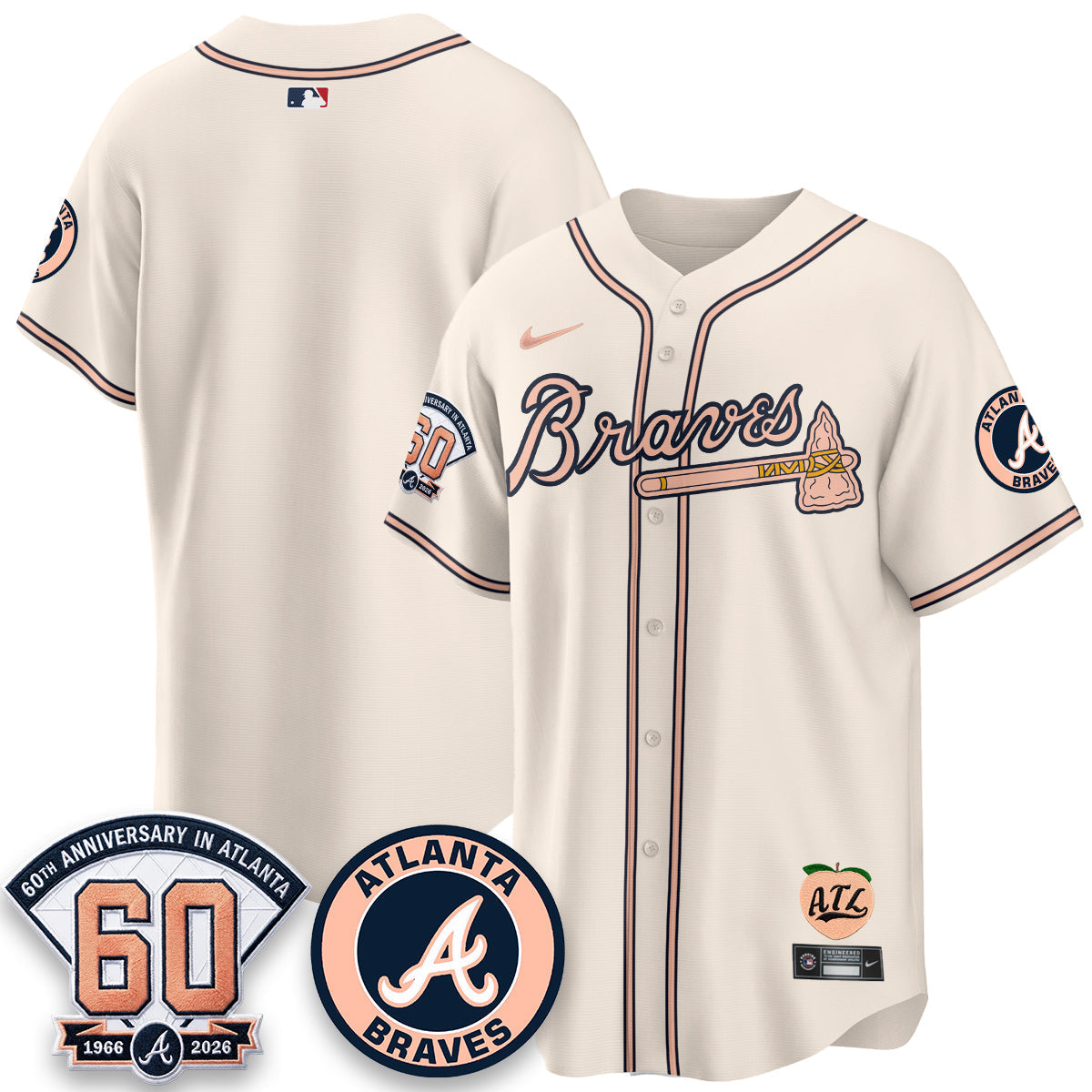 ATL 60th Anniversary Peach Edition Vapor Premier Limited Jersey - Stitched (28)
