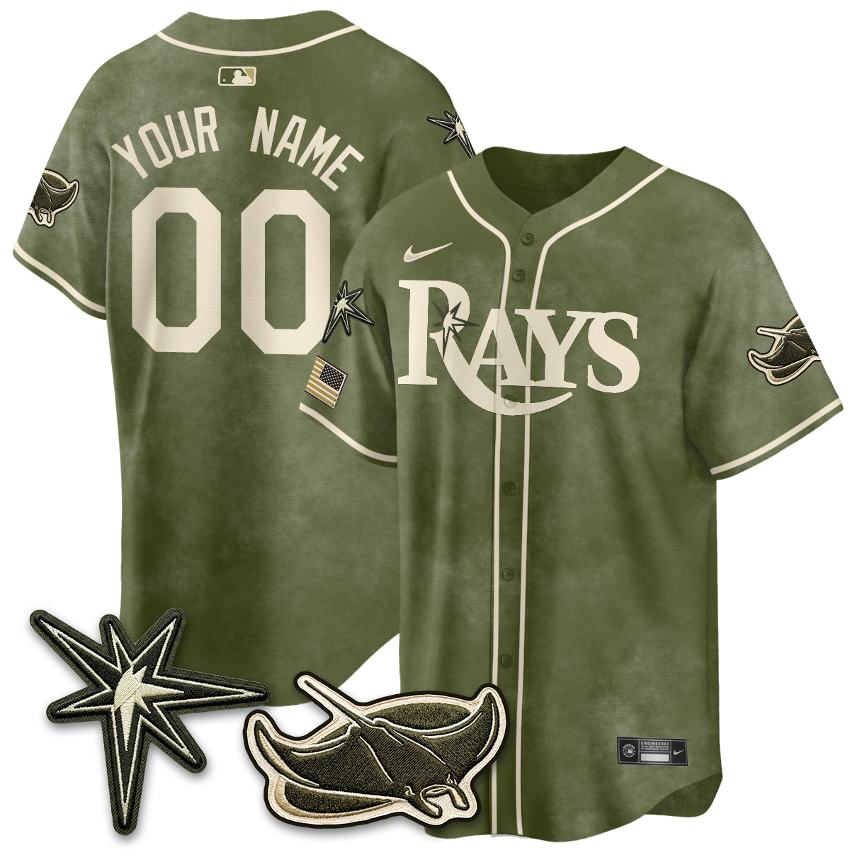 TB New Era Olive 2026 Armed Forces Day Custom Jersey - Stitched