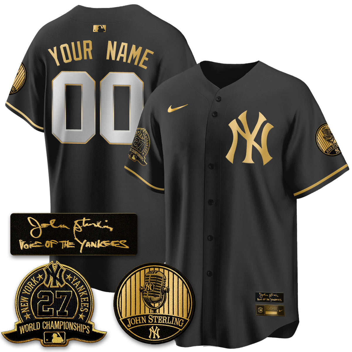 NYY John Sterling Tribute Patch Vapor Premier Limited Custom Jersey - Stitched
