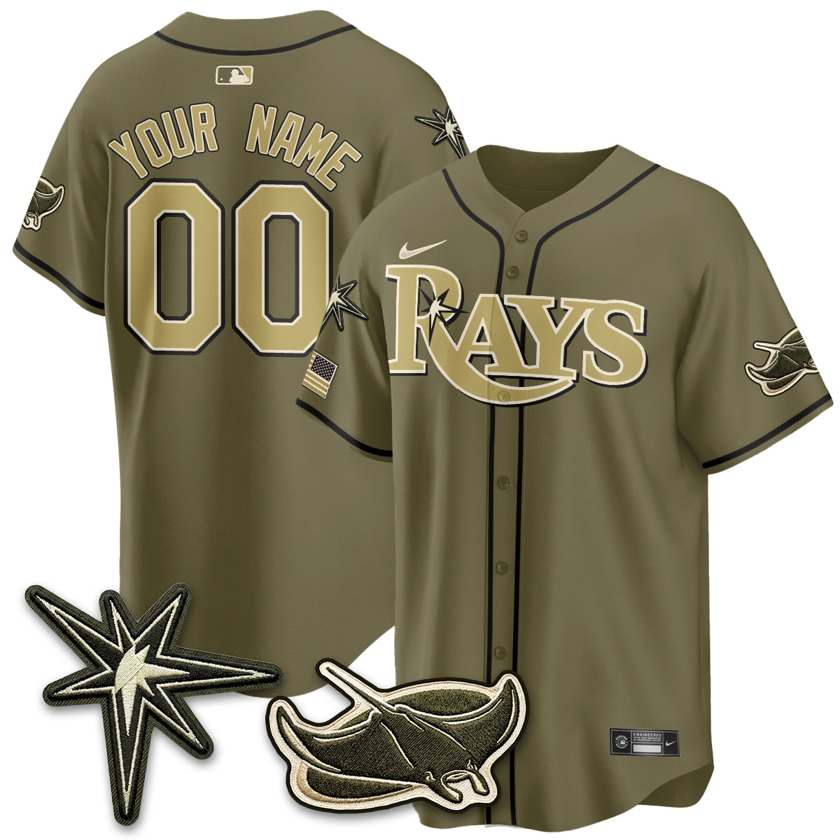 TB New Era Olive 2026 Armed Forces Day Custom Jersey - All Stitched