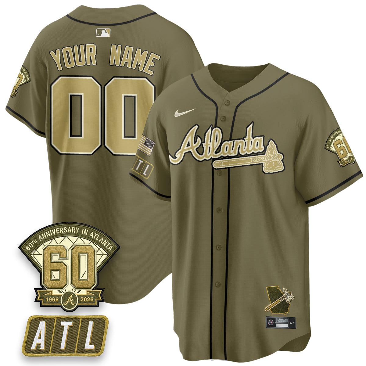 ATL New Era Olive 2026 Armed Forces Day Vapor Limited Custom Jersey - Stitched