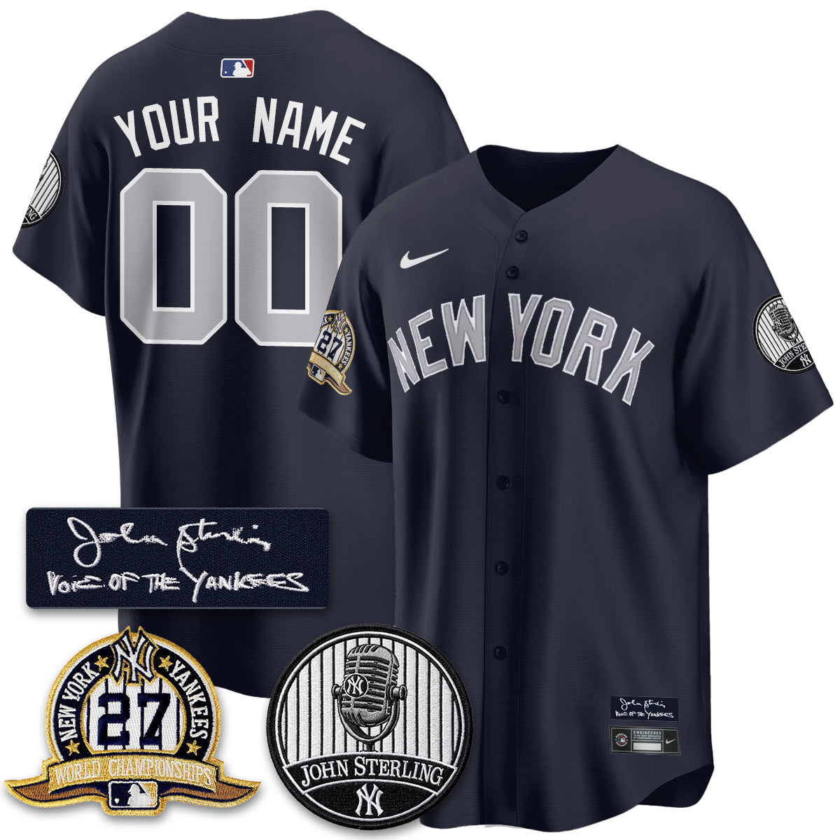 NYY John Sterling Tribute Patch Vapor Premier Limited Custom Jersey - Stitched