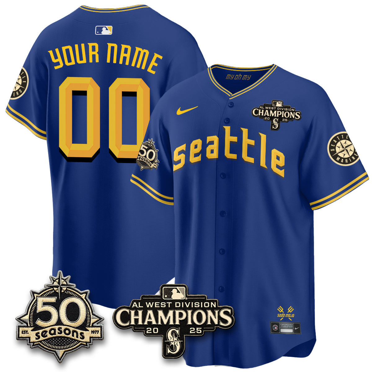 SEA Vapor Premier Custom Limited Jersey - 50th Anniversary & AL West Division Champions - Steelheads Community Funds - All Stitched