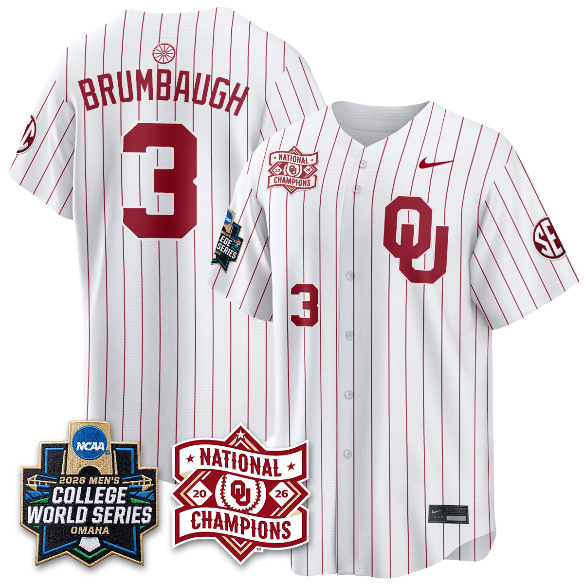 OU 2026 NCAA Baseball College World Series Champions Vapor Jersey - Stitched