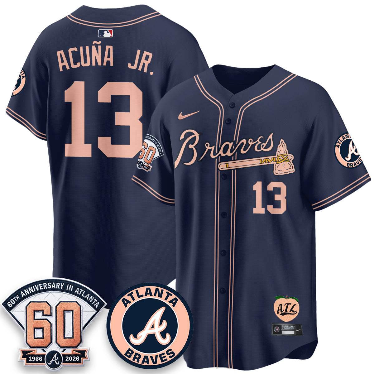 ATL 60th Anniversary Peach Edition Vapor Premier Limited Jersey - All Stitched