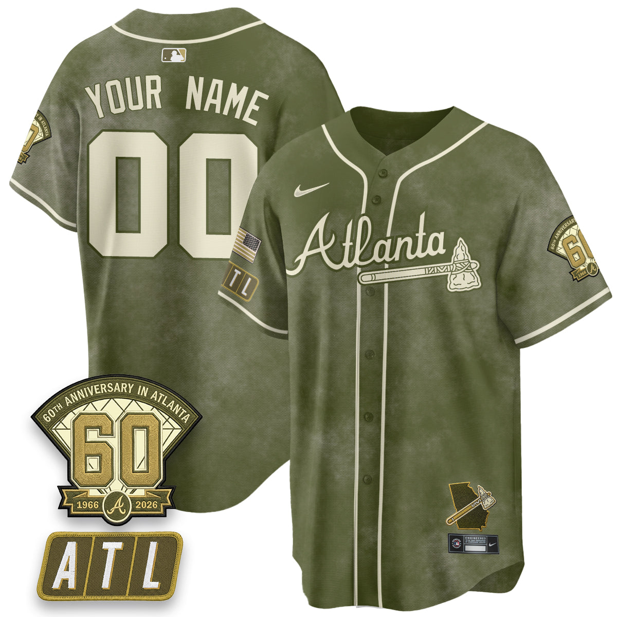 ATL New Era Olive 2026 Armed Forces Day Vapor Limited Custom Jersey - Stitched
