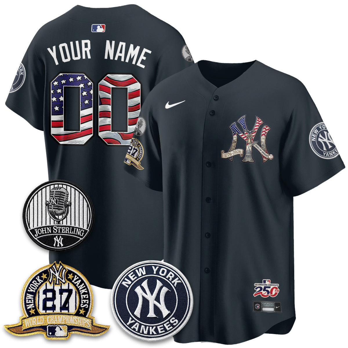 NYY Independence Day USA Vapor Limited Custom Jersey - Stitched