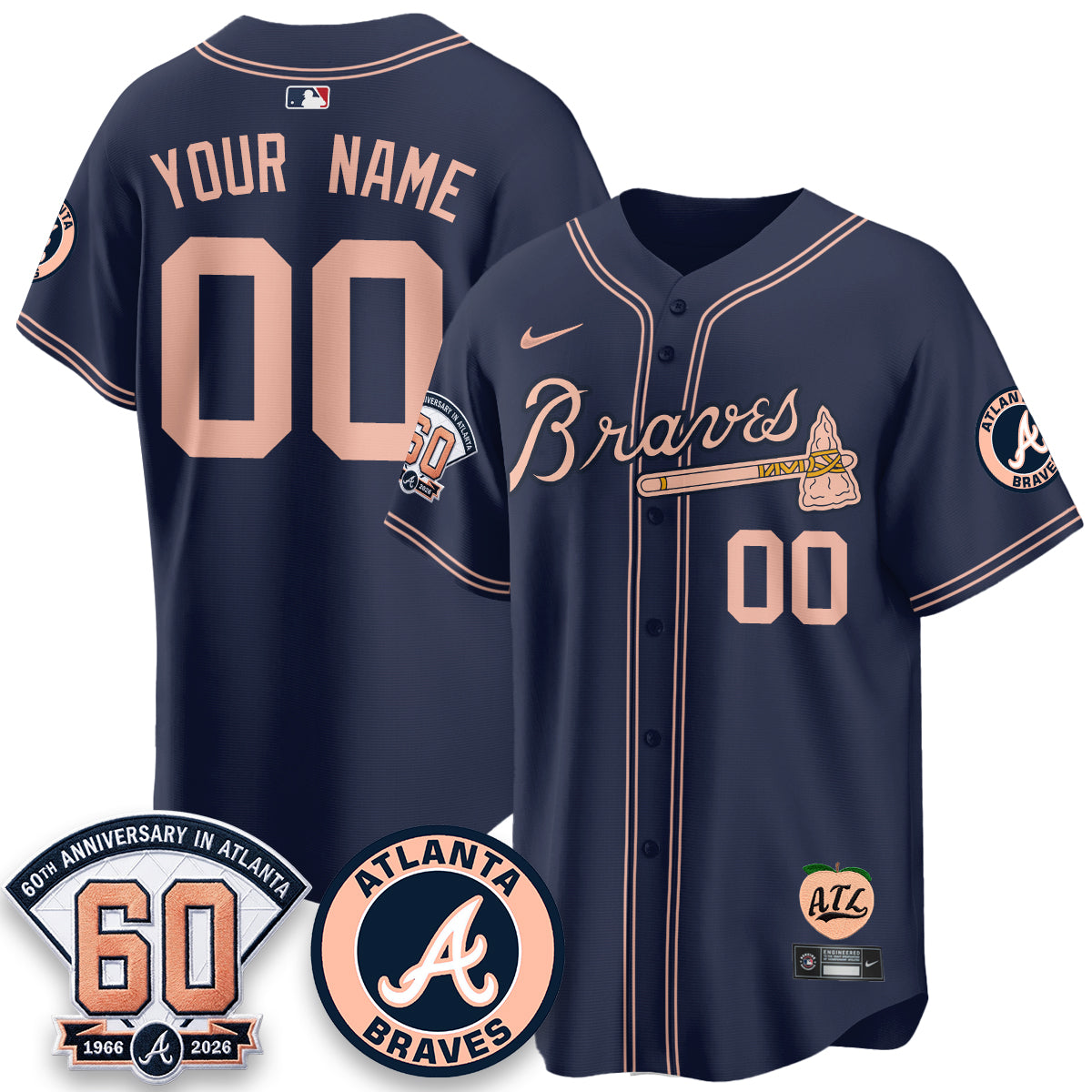ATL 60th Anniversary Peach Edition Vapor Premier Limited Custom Jersey - Stitched