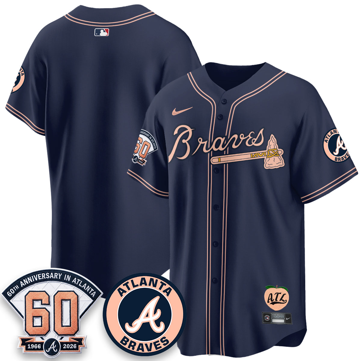 ATL 60th Anniversary Peach Edition Vapor Premier Limited Jersey - All Stitched