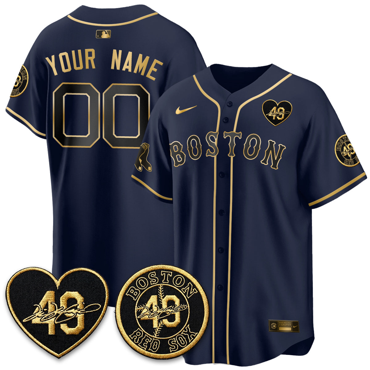 BOS Tim Wakefield Memorial Patch Vaper Premier Limited Gold Edition Custom Jersey - Stitched