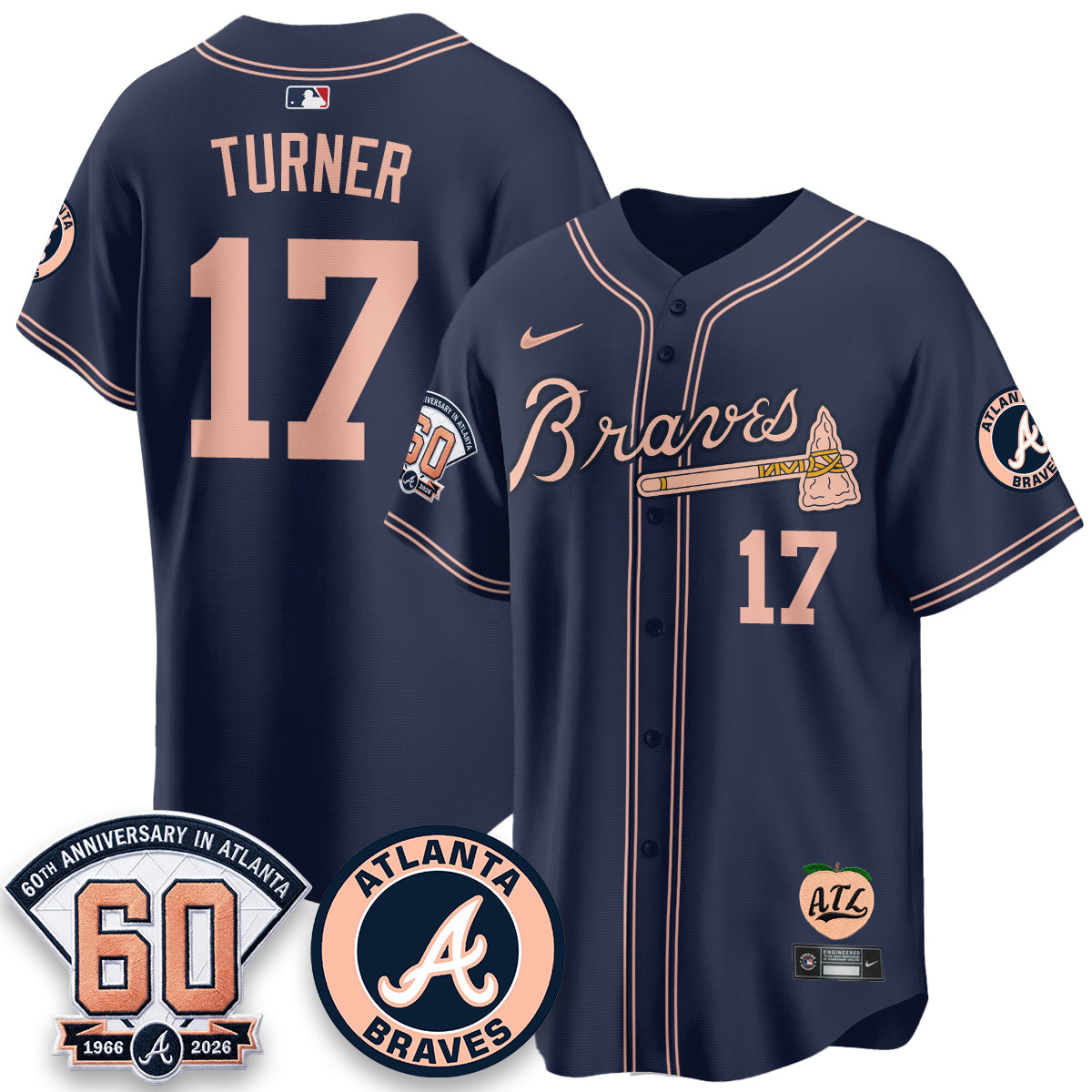 ATL 60th Anniversary Peach Edition Vapor Premier Limited Jersey - All Stitched