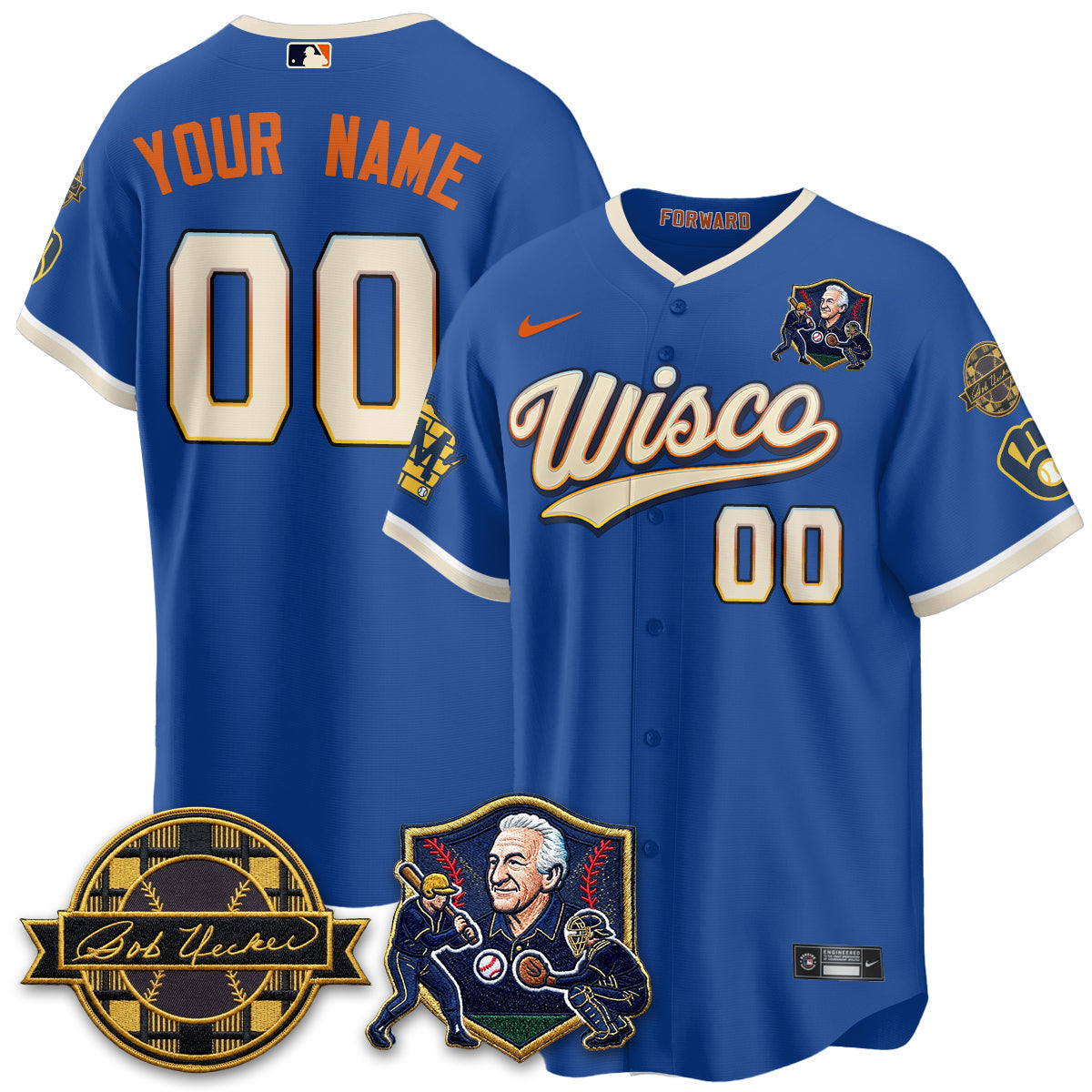 MIL Bob Uecker - 54 SSs for Brewers' Vapor Custom Limited City Connect Jersey - Stitched