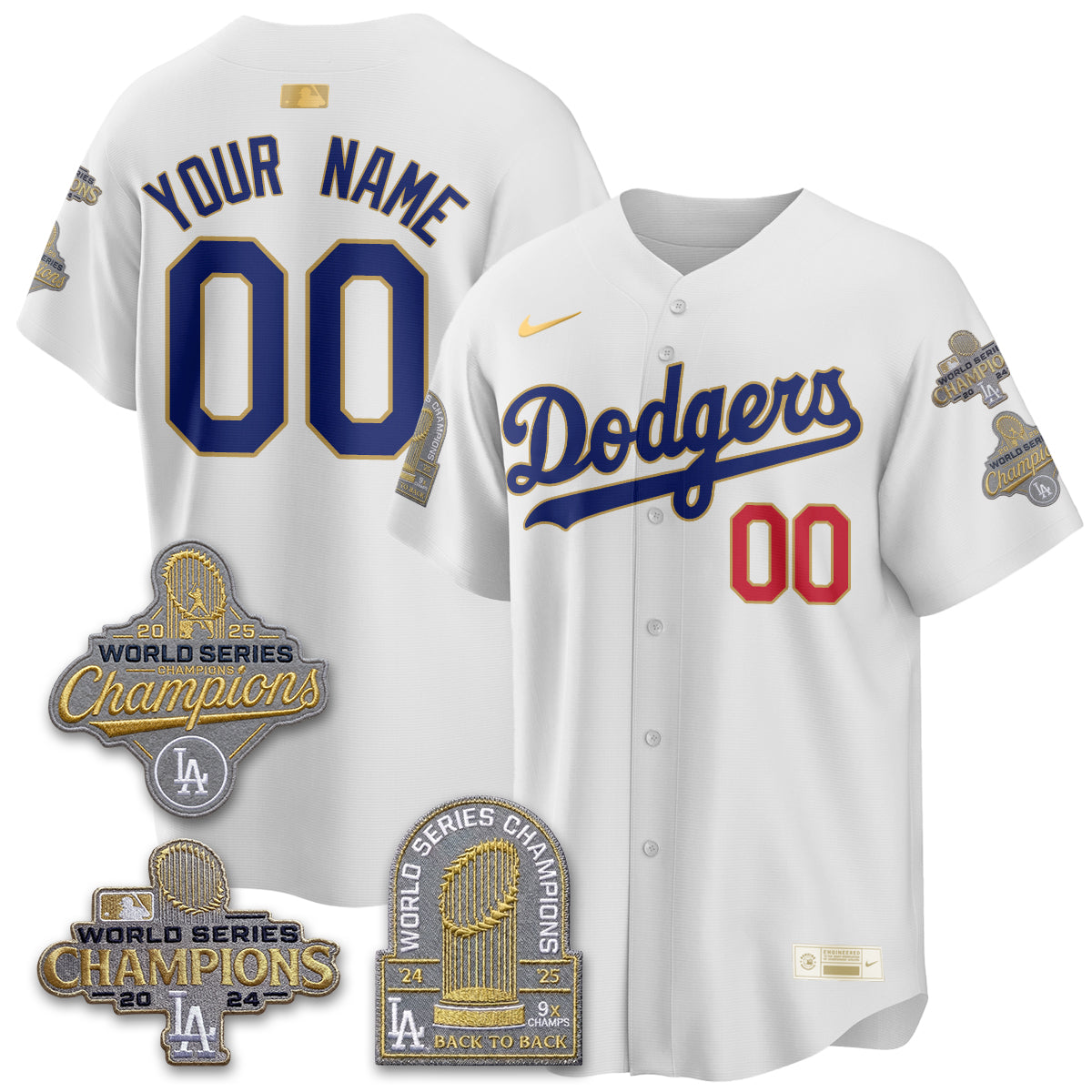 LAD Gold Collection Stadium Vapor Limited Custom Jersey - Back to Back 9x Champs - Stitched