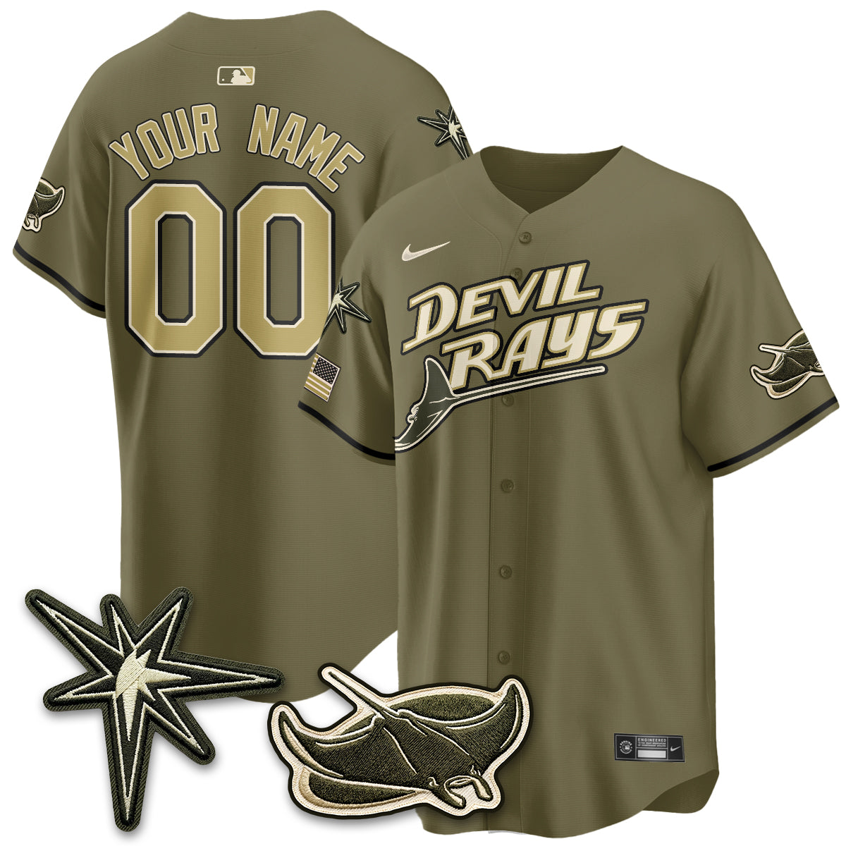 TB New Era Olive 2026 Armed Forces Day Custom Jersey - All Stitched