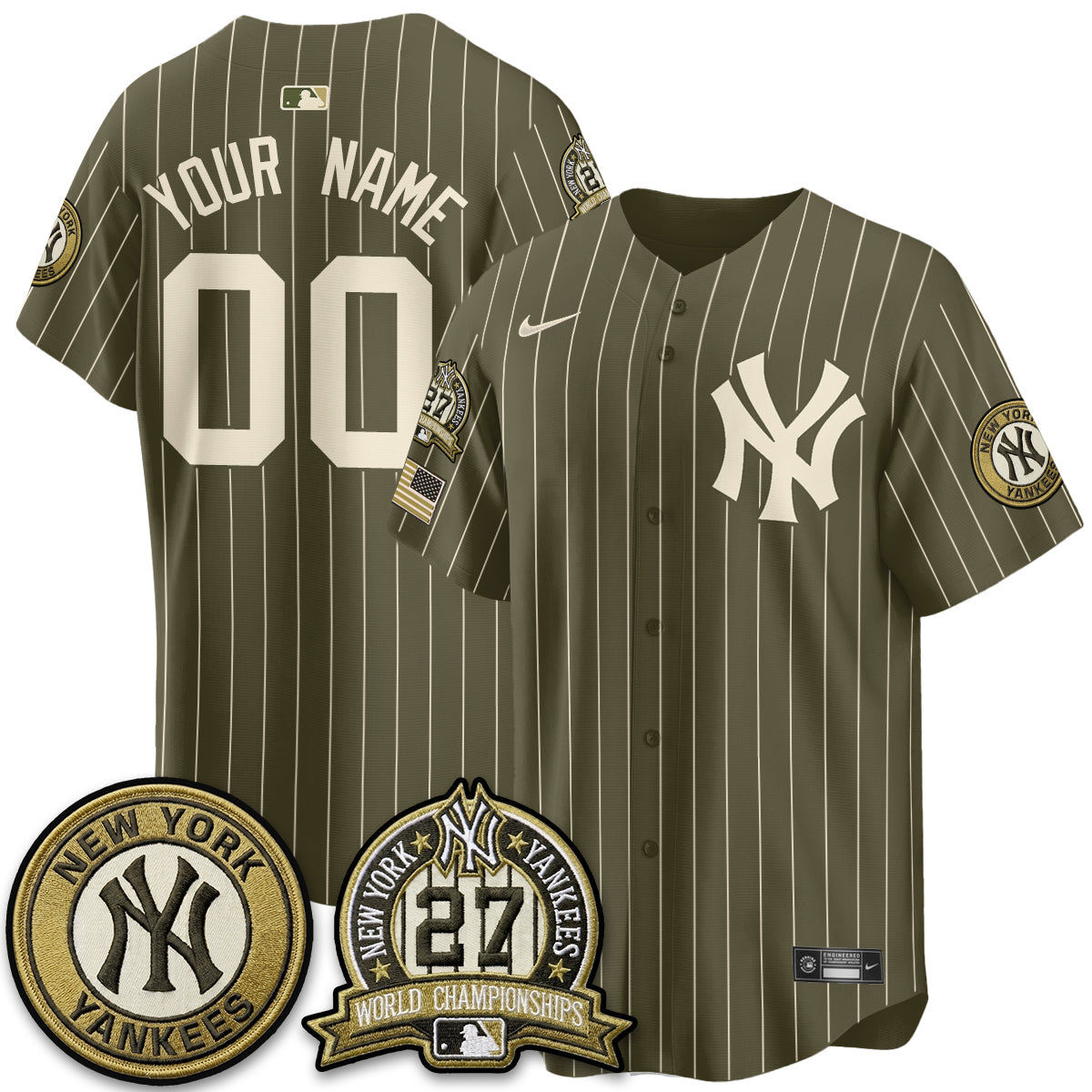 NYY New Era Olive 2026 Armed Forces Day Custom Jersey -All Stitched