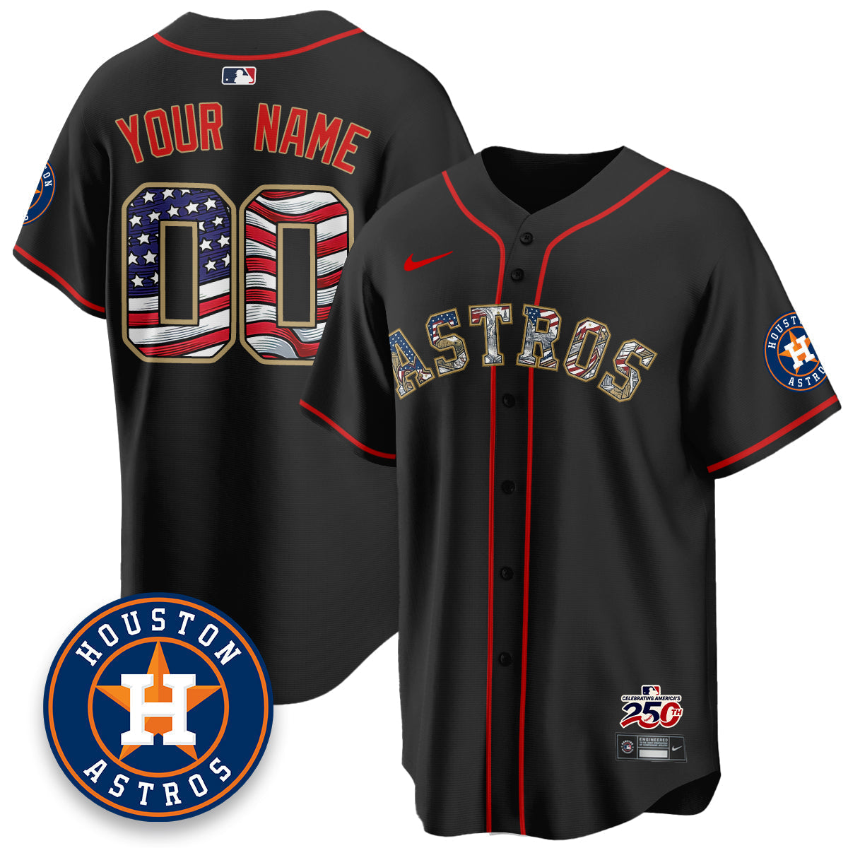 HOU 2026 Independence Day USA Vapor Limited Custom Jersey - Stitched