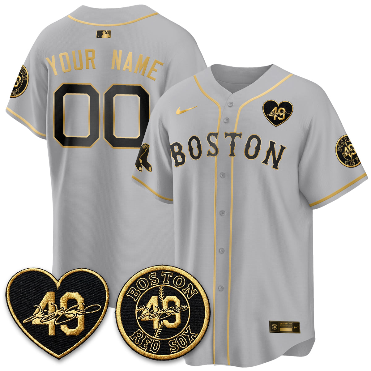BOS Tim Wakefield Memorial Patch Vaper Premier Limited Gold Edition Custom Jersey - Stitched