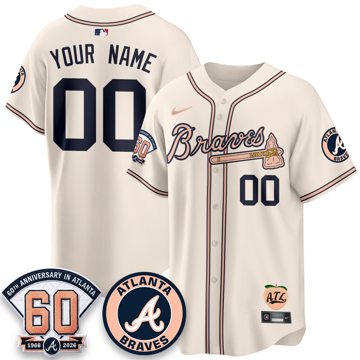 ATL 60th Anniversary Peach Edition Vapor Premier Limited Custom Jersey - All Stitched