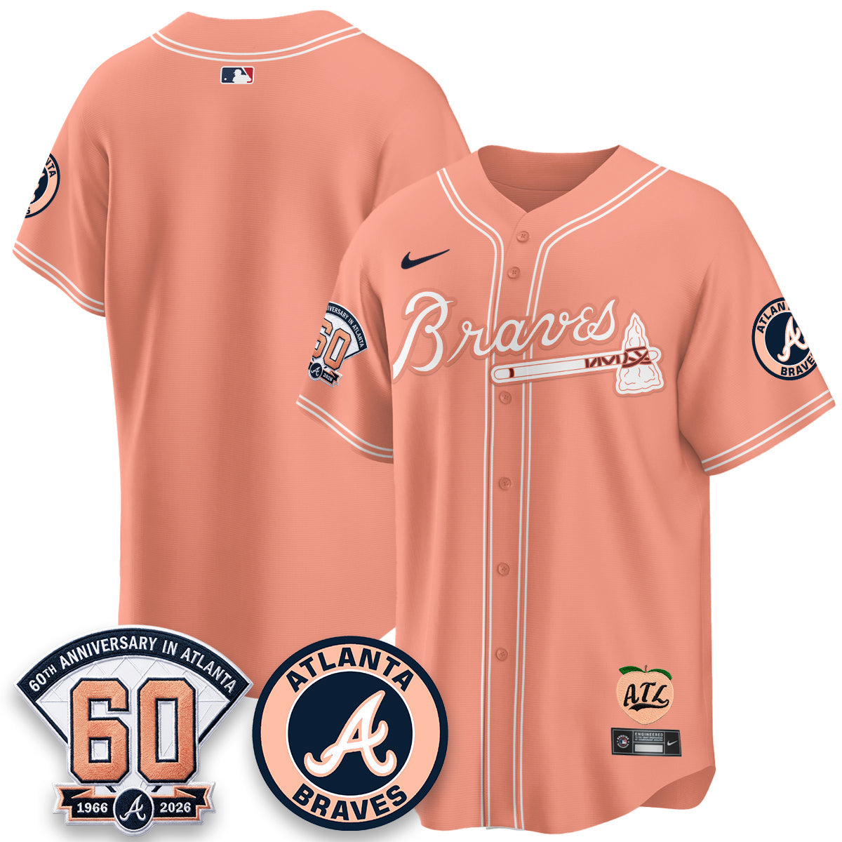 ATL 60th Anniversary Peach Edition Vapor Premier Limited Jersey - All Stitched