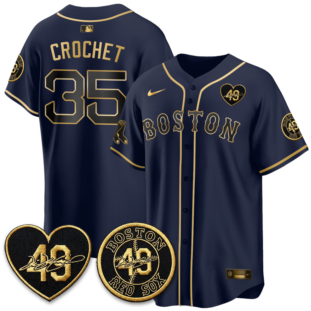 BOS Tim Wakefield Memorial Patch Vaper Premier Limited Gold Edition Jersey - All Stitched