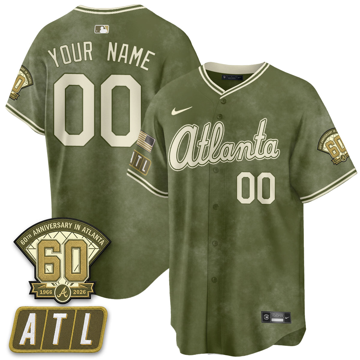 ATL New Era Olive 2026 Armed Forces Day Vapor Limited Custom Jersey - Stitched