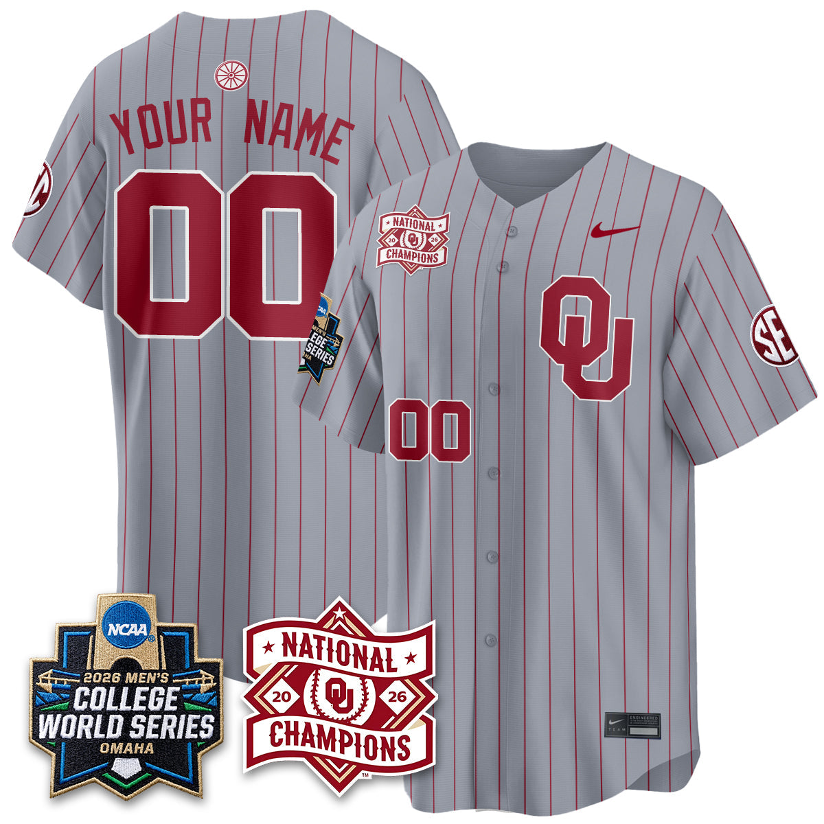 OU 2026 NCAA Baseball College World Series Champions Vapor Custom Jersey - Stitched