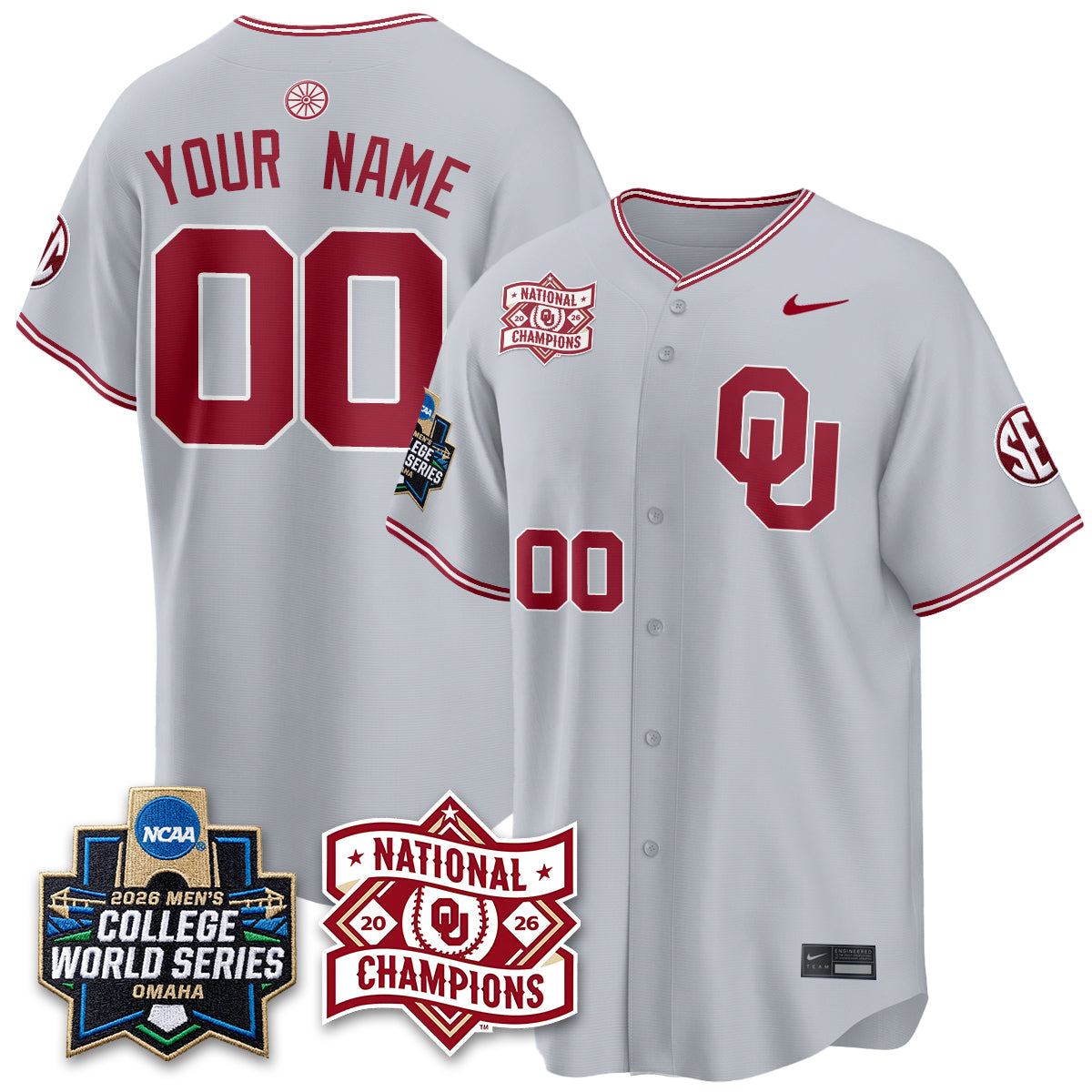 OU 2026 NCAA Baseball College World Series Champions Vapor Custom Jersey - Stitched