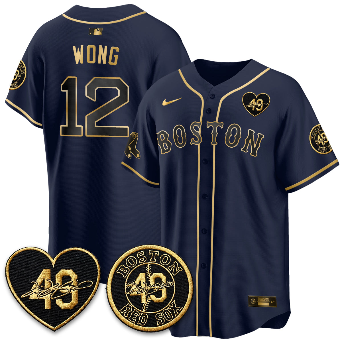 BOS Tim Wakefield Memorial Patch Vaper Premier Limited Gold Edition Jersey - All Stitched