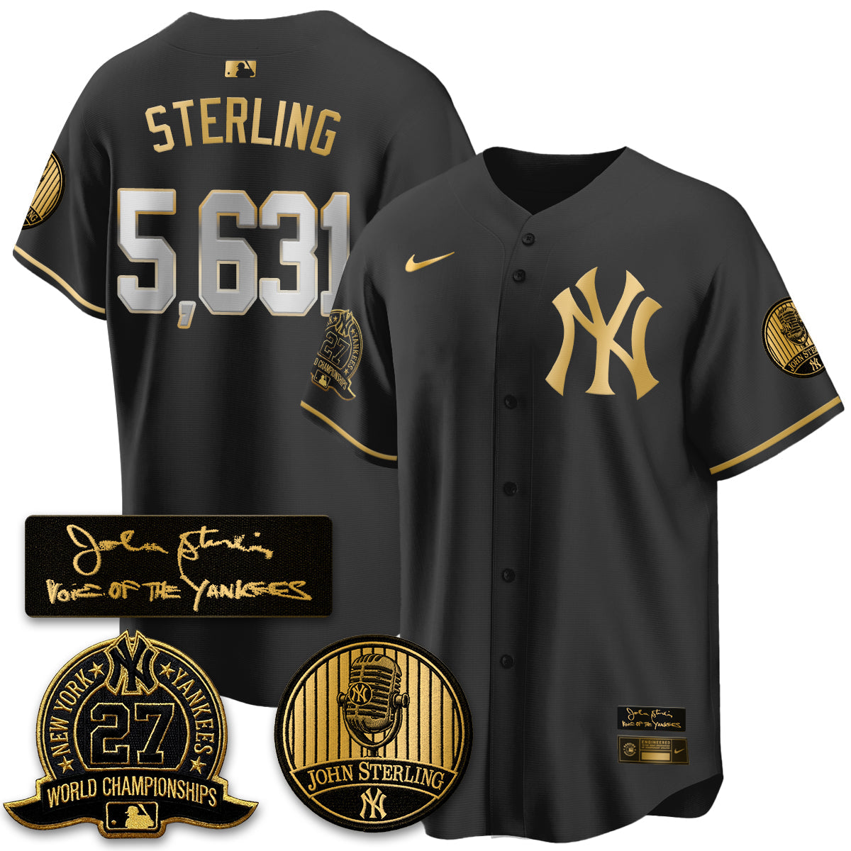 NYY John Sterling Tribute Patch Vapor Premier Limited Jersey - Stitched