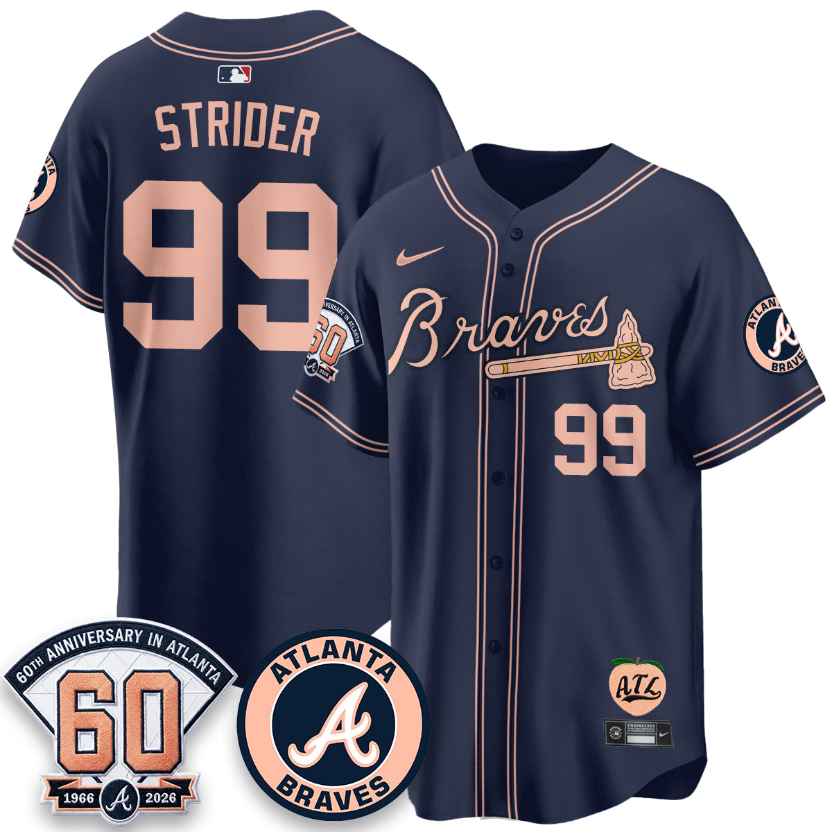 ATL 60th Anniversary Peach Edition Vapor Premier Limited Jersey - All Stitched