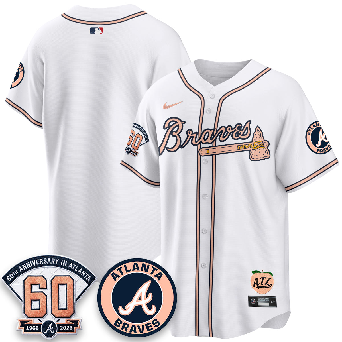 ATL 60th Anniversary Peach Edition Vapor Premier Limited Jersey - Stitched (28)