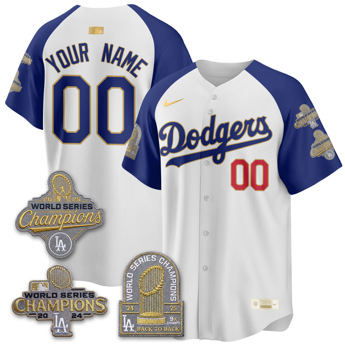 LAD Gold Collection Stadium Vapor Limited Custom Jersey - Back to Back 9x Champs - Stitched