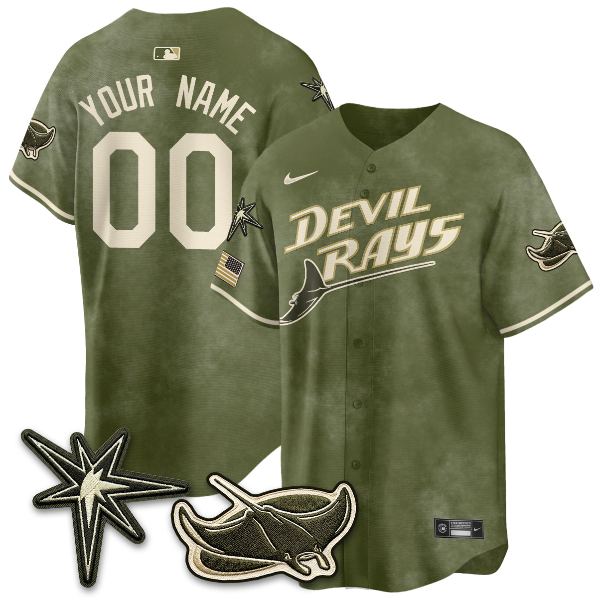 TB New Era Olive 2026 Armed Forces Day Custom Jersey - All Stitched