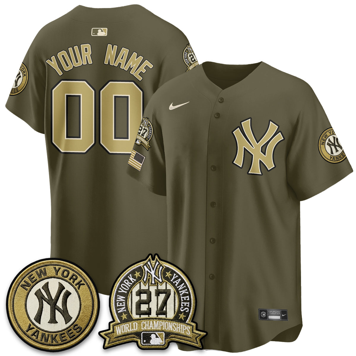 NYY New Era Olive 2026 Armed Forces Day Custom Jersey -All Stitched