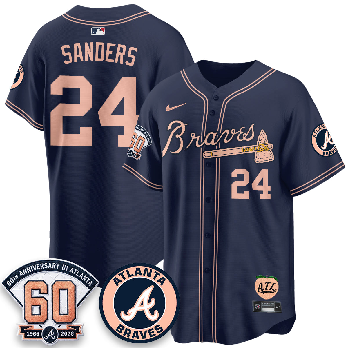 ATL 60th Anniversary Peach Edition Vapor Premier Limited Jersey - Stitched