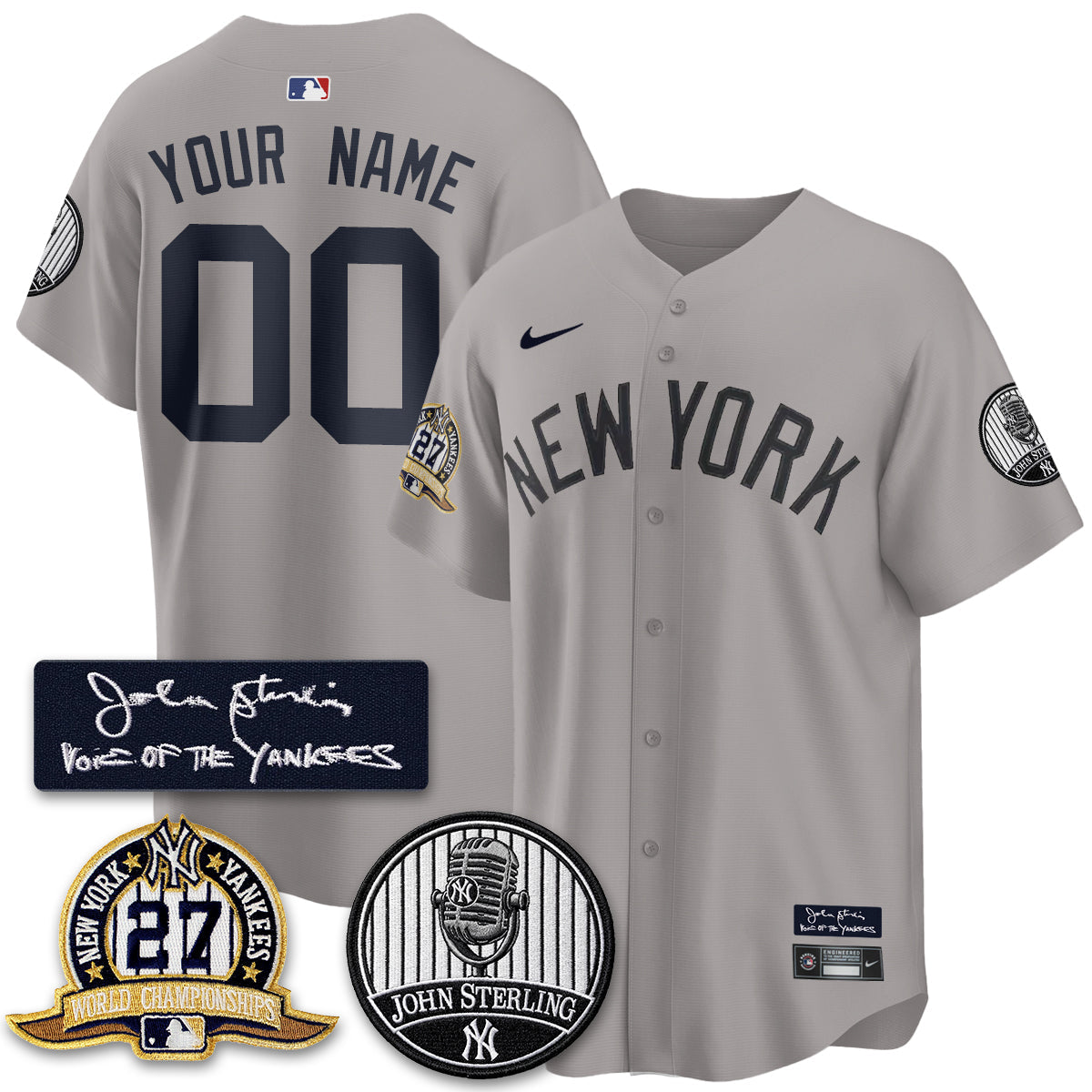 NYY John Sterling Tribute Patch Vapor Premier Limited Custom Jersey - Stitched
