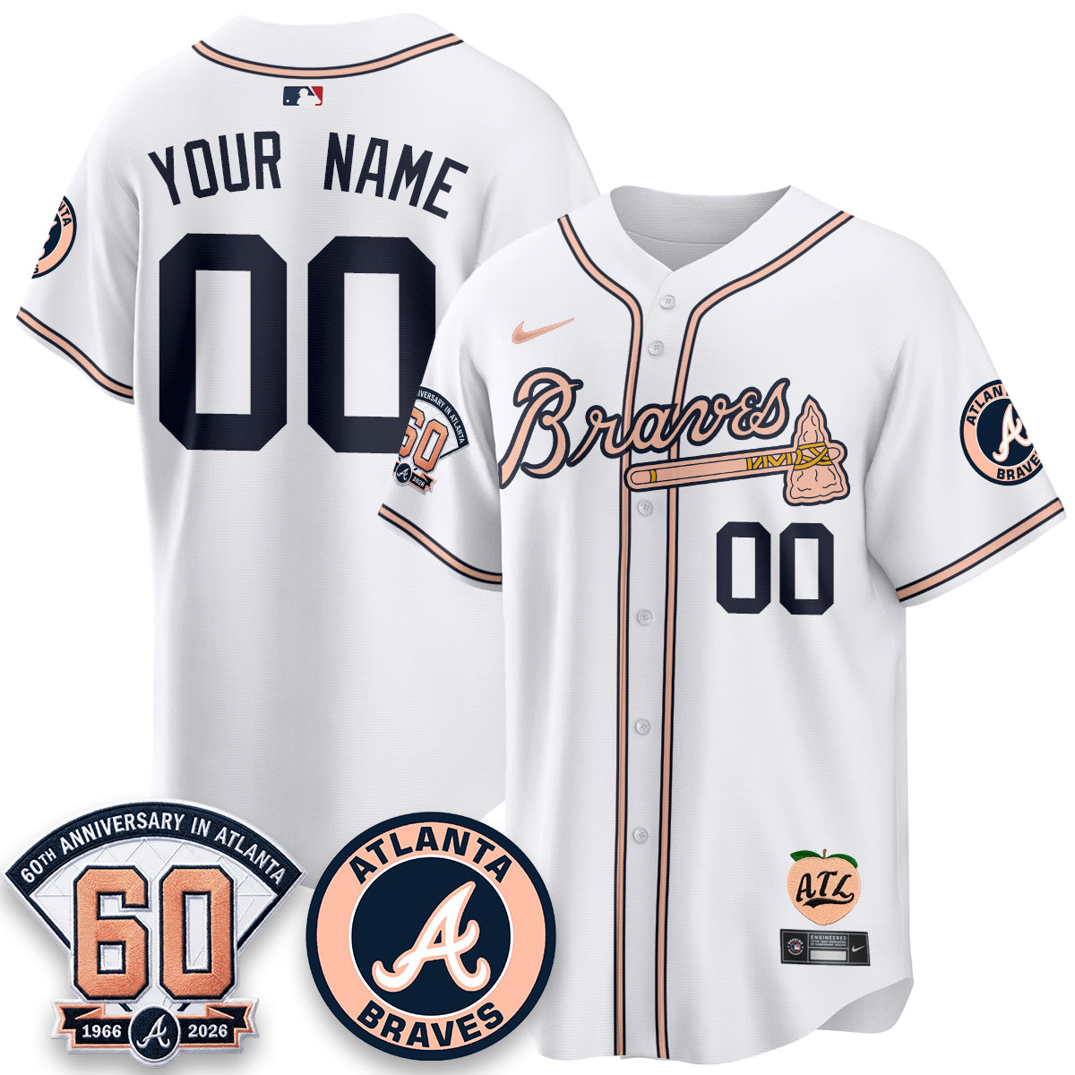 ATL 60th Anniversary Peach Edition Vapor Premier Limited Custom Jersey - Stitched