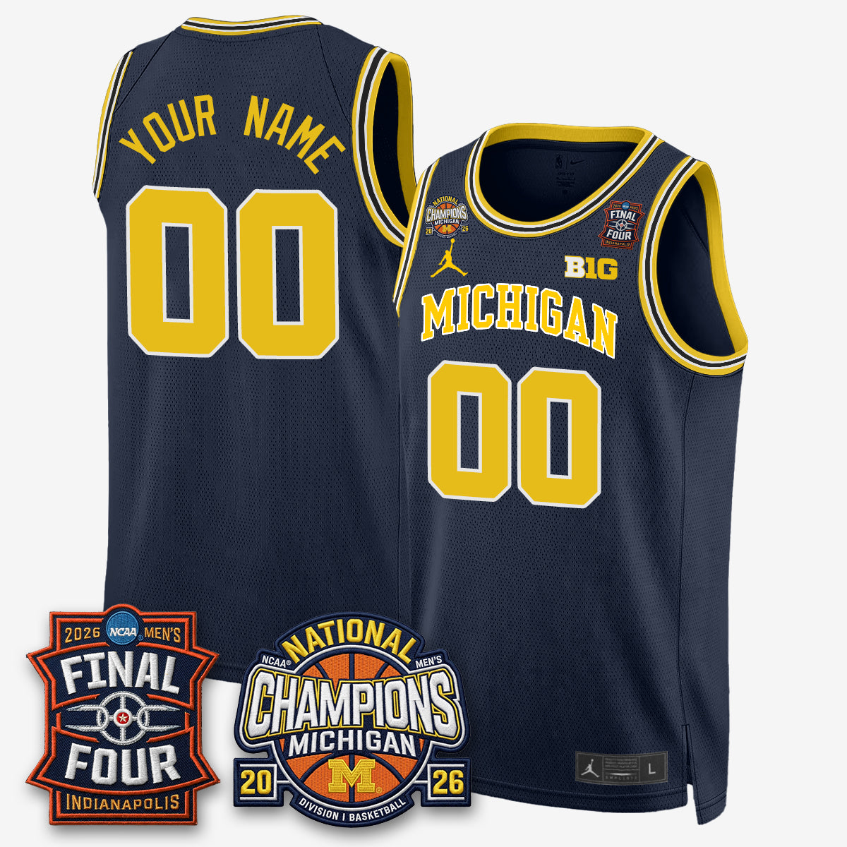 MICH Men's Basketball National Champions Big Text Limited Vapor Custom Jersey - All Stitched