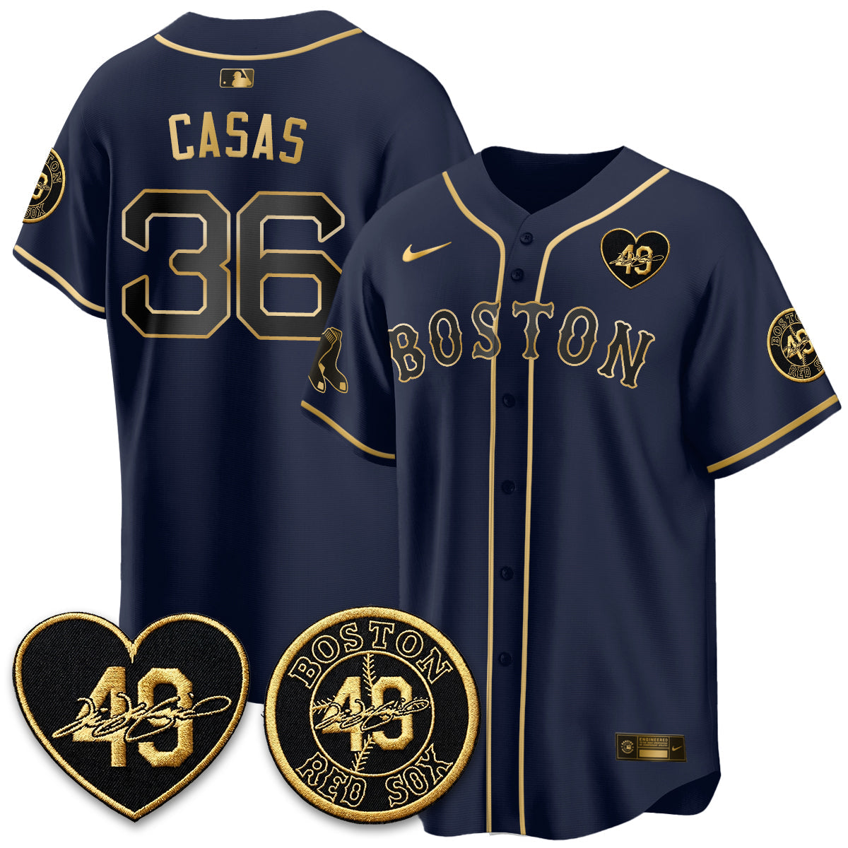 BOS Tim Wakefield Memorial Patch Vaper Premier Limited Gold Edition Jersey - All Stitched