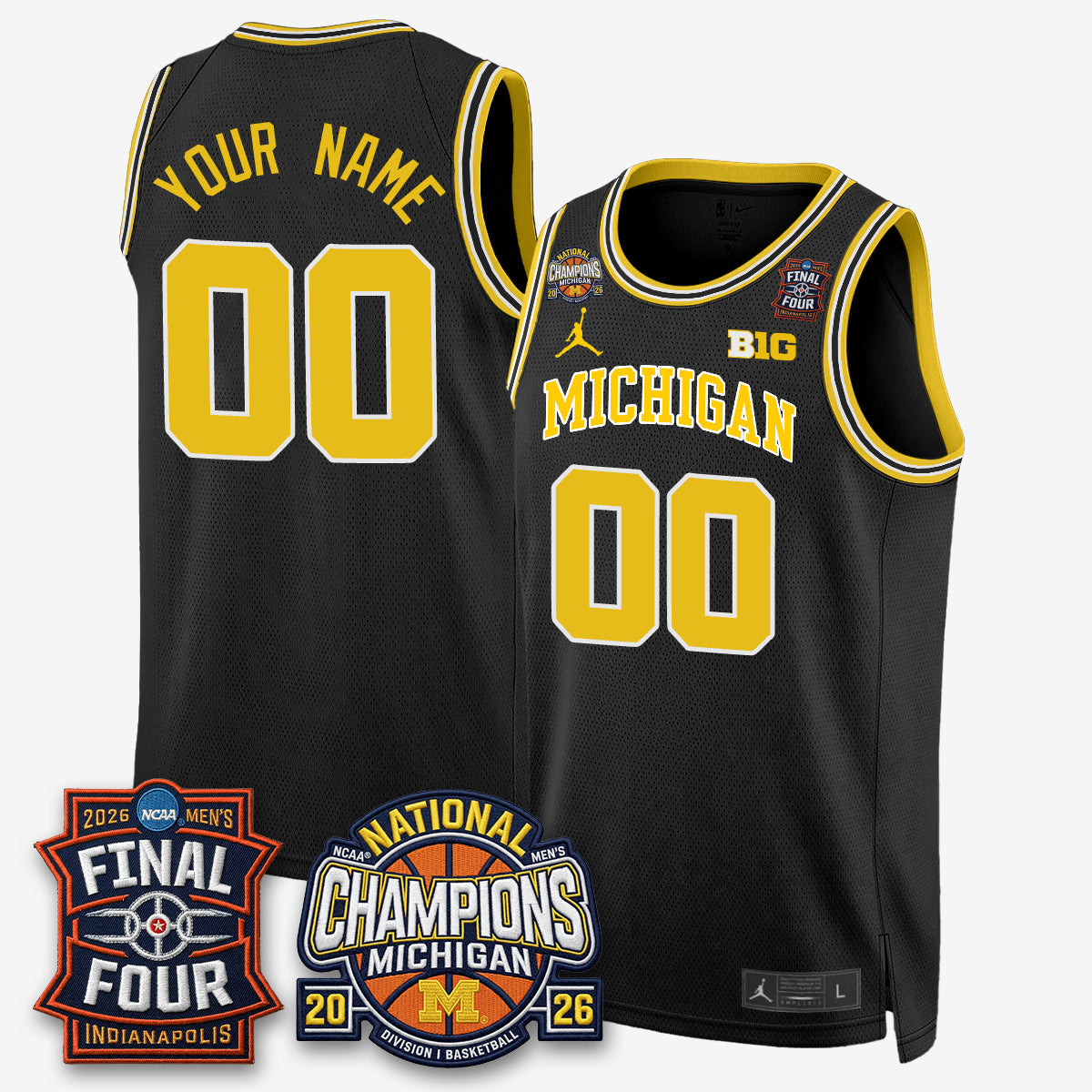MICH Men's Basketball National Champions Big Text Limited Vapor Custom Jersey - All Stitched