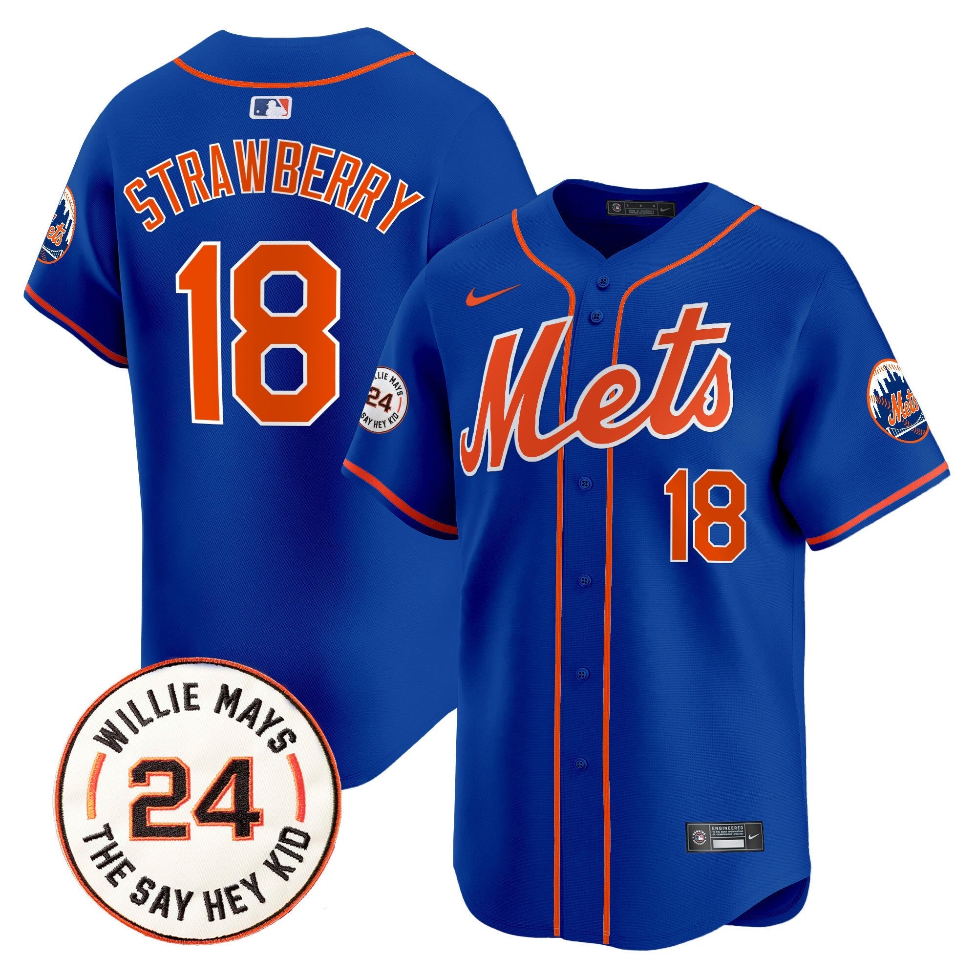 Mets Willie Mays Patch Vapor Premier Limited Jersey - Stitched
