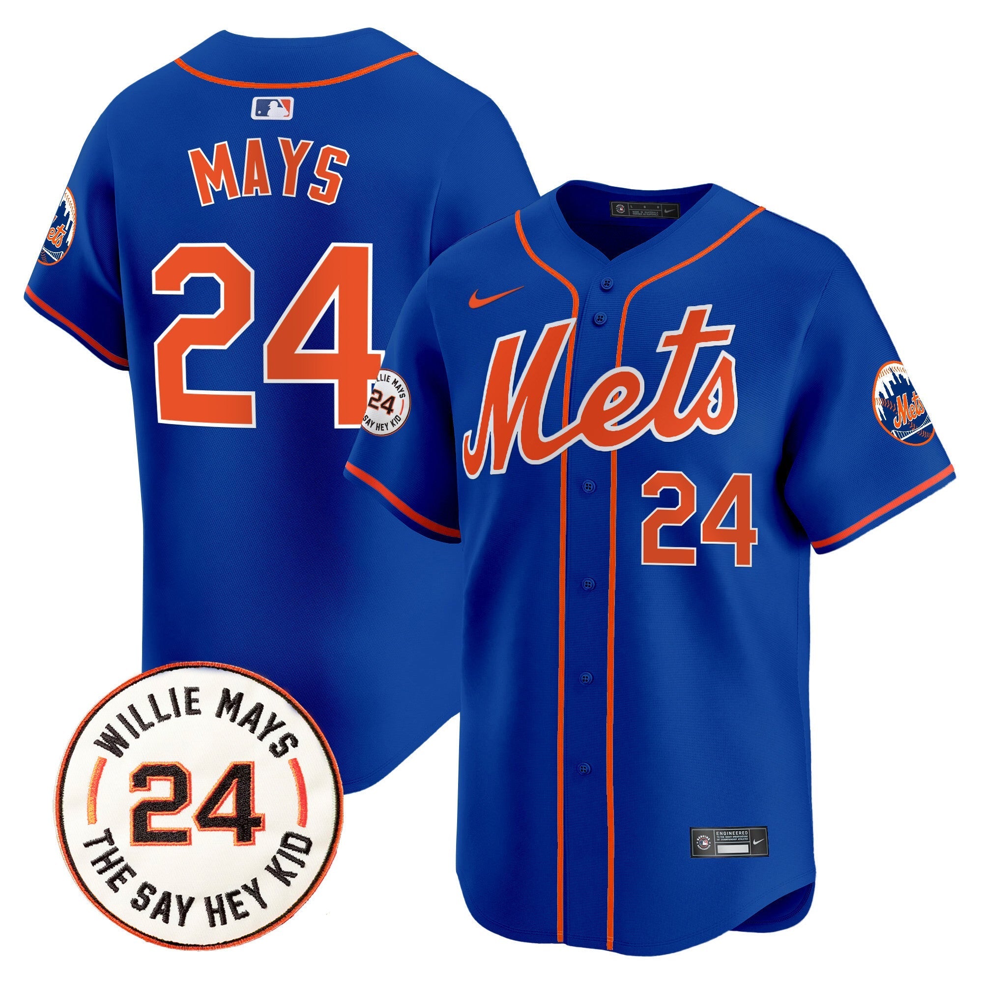 Mets Willie Mays Patch Vapor Premier Limited Jersey - Stitched