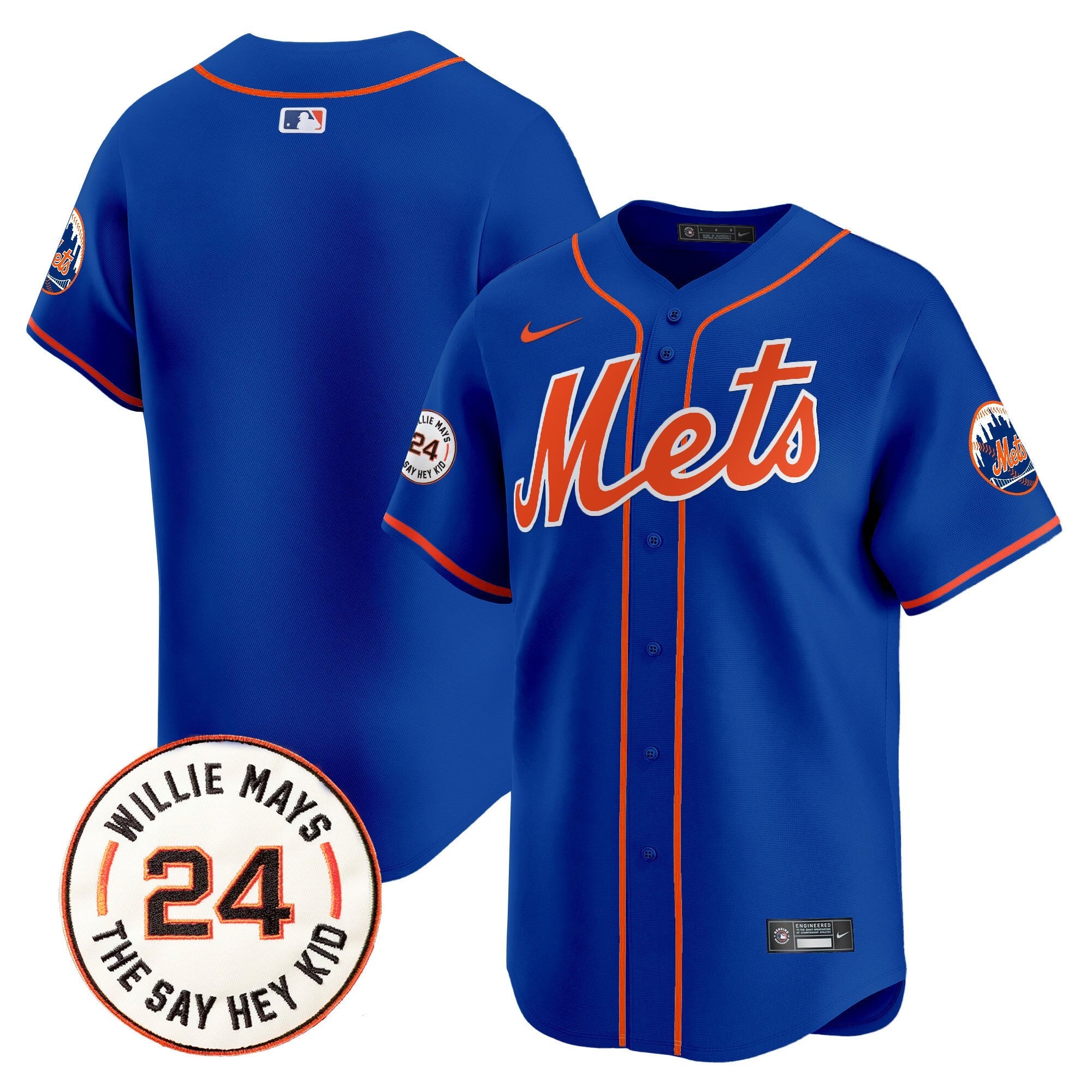 Mets Willie Mays Patch Vapor Premier Limited Jersey - Stitched