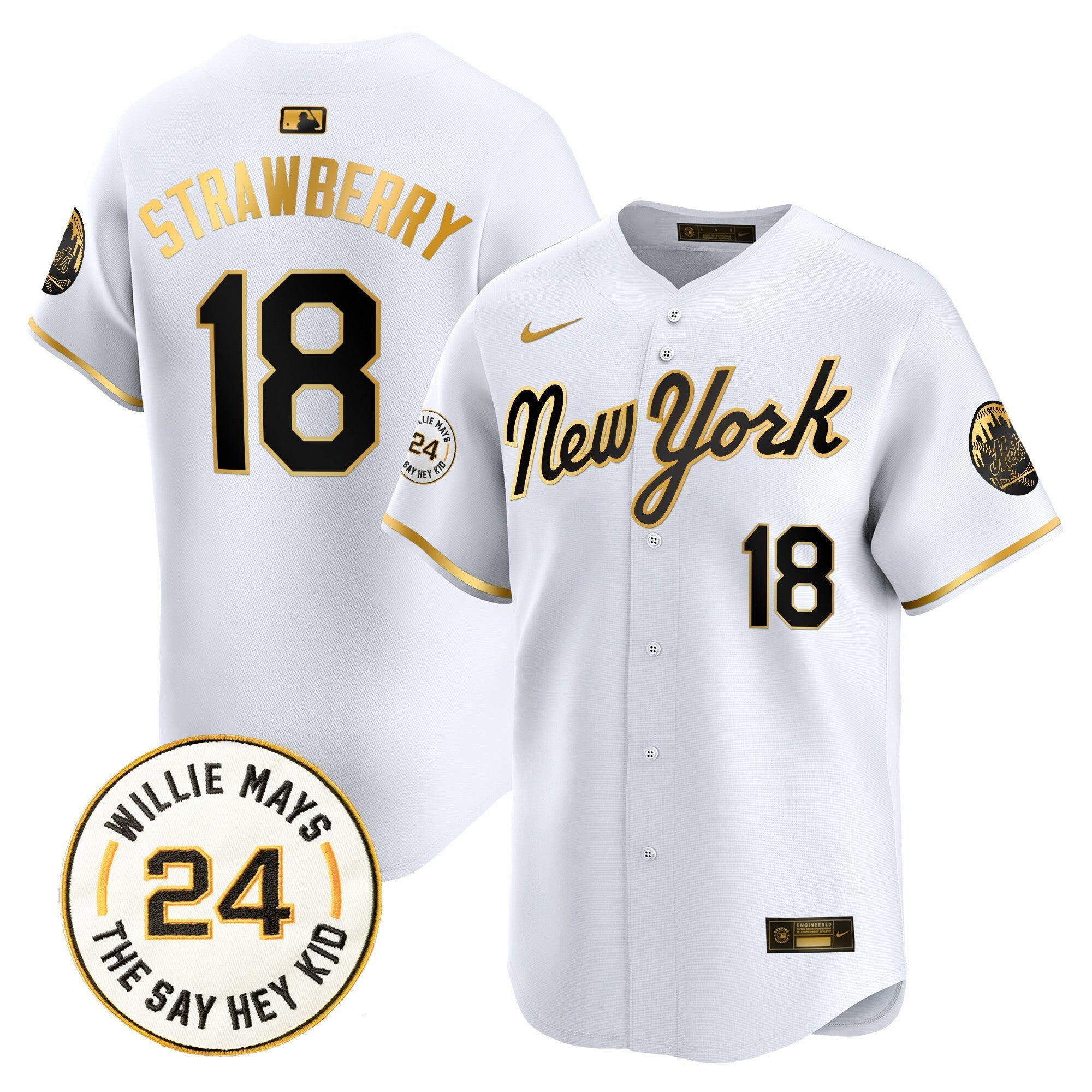 Mets Willie Mays Patch Vapor Premier Limited Jersey - Stitched