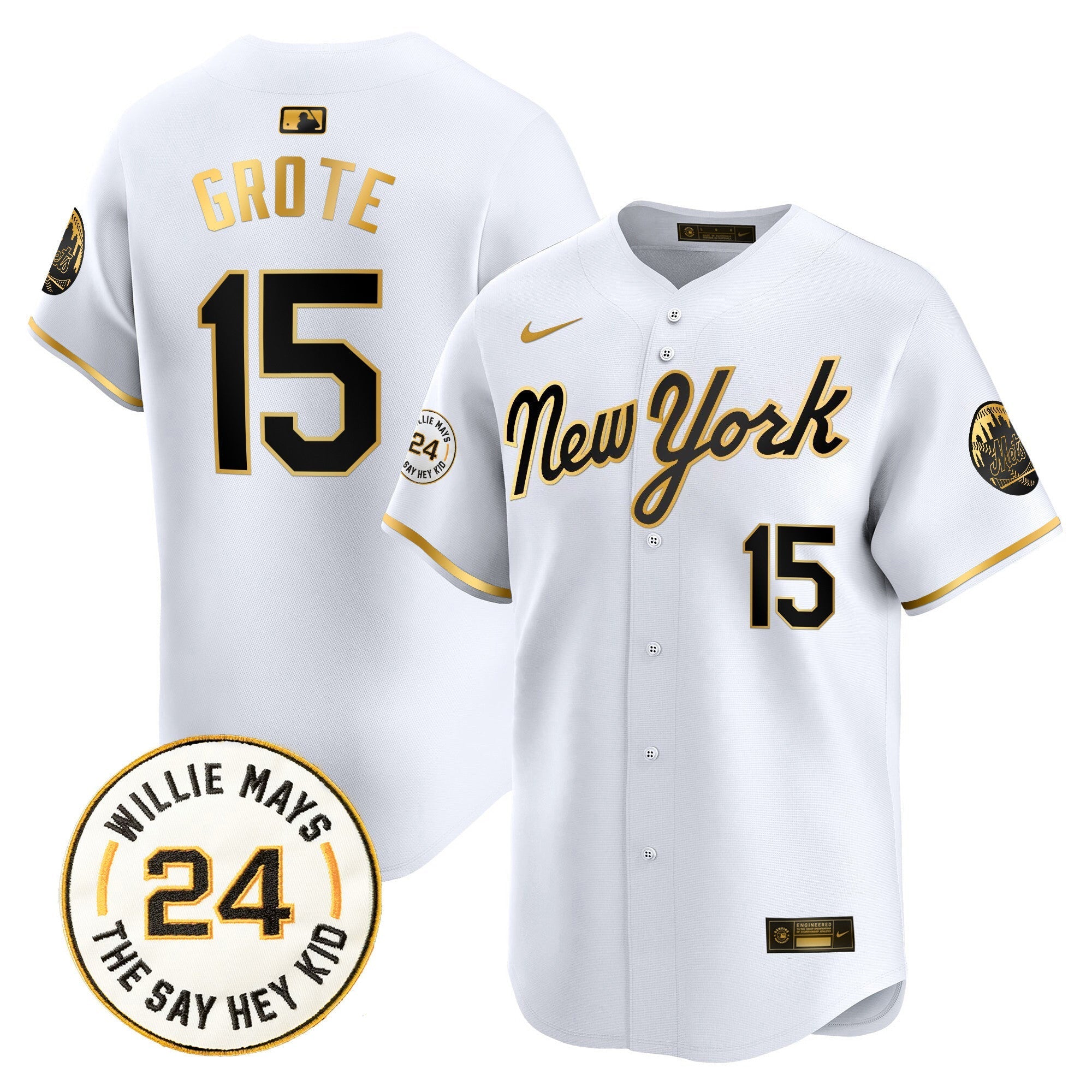 Mets Willie Mays Patch Vapor Premier Limited Jersey - Stitched